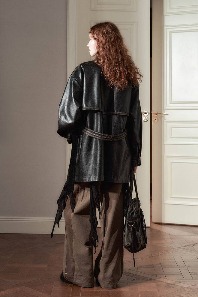 Belted Faux Leather Coat