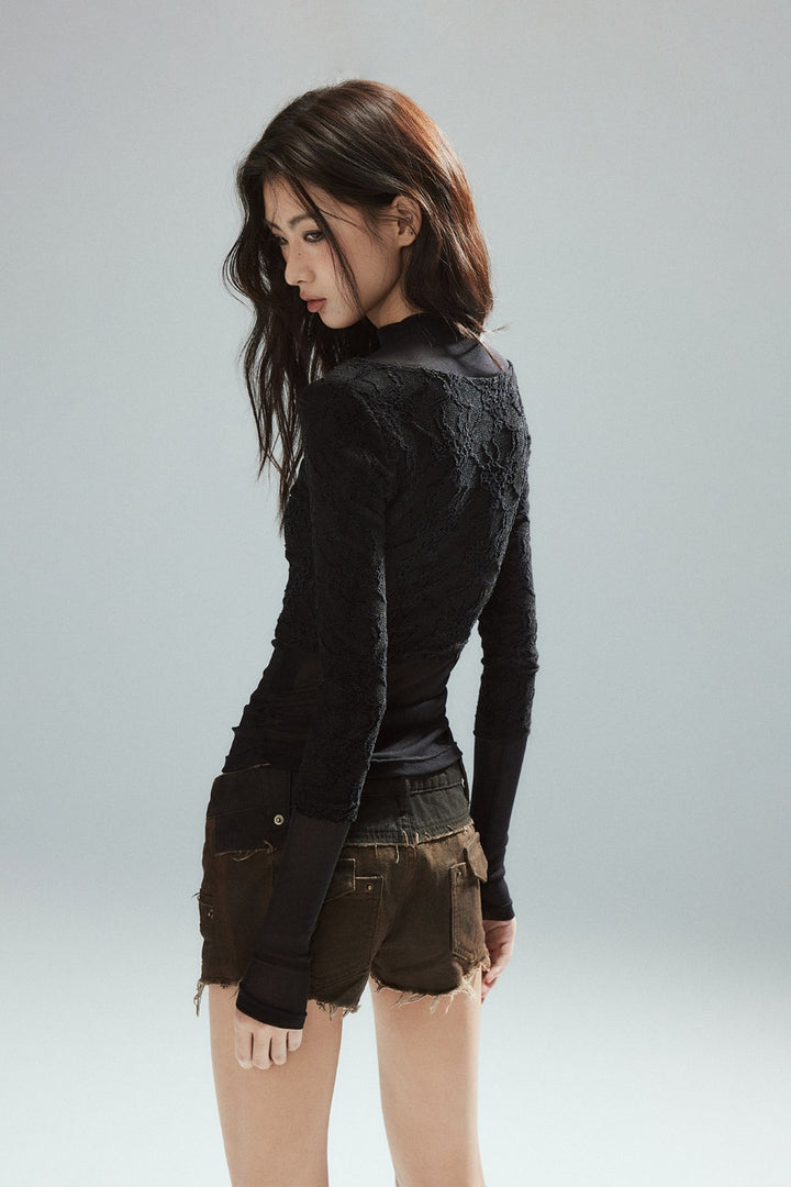 Lace Layered Mesh Top