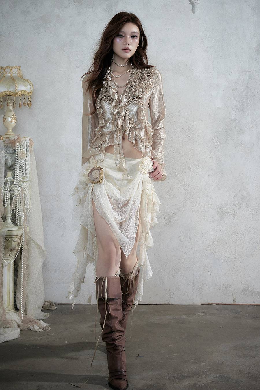 Satin Ruffle Blouse