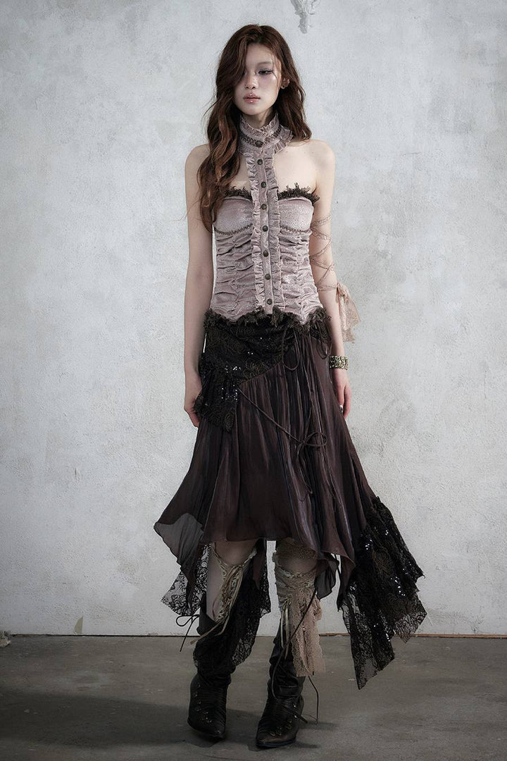 Asymmetric Lace Midi Skirt