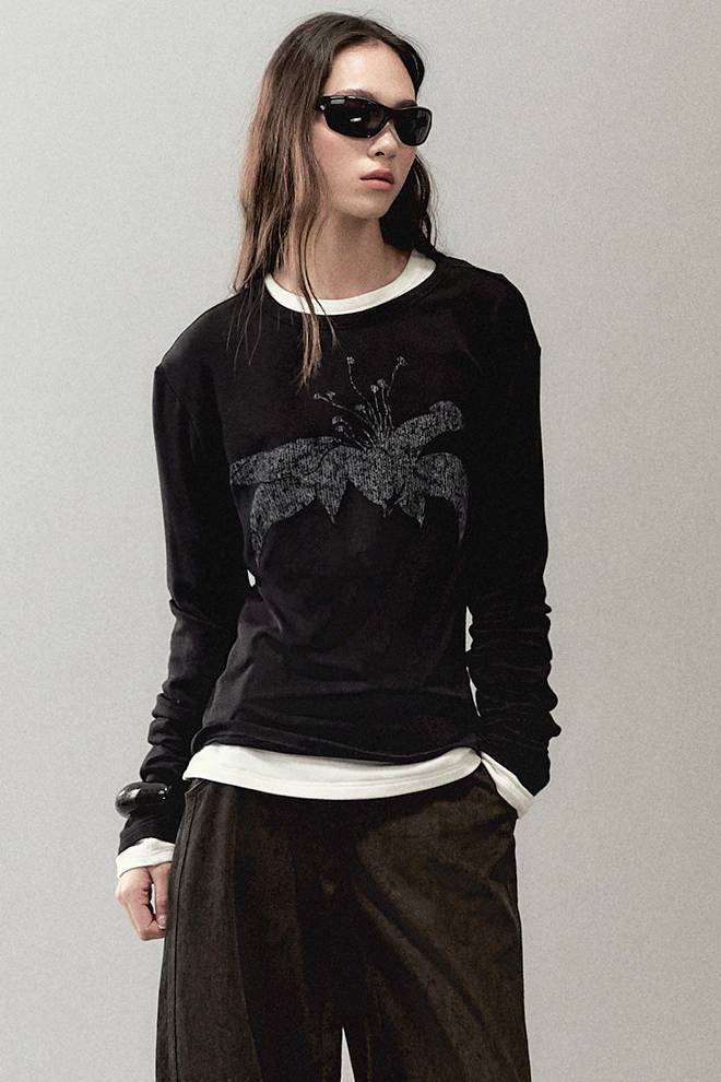 Orchid Print Long Sleeve Top