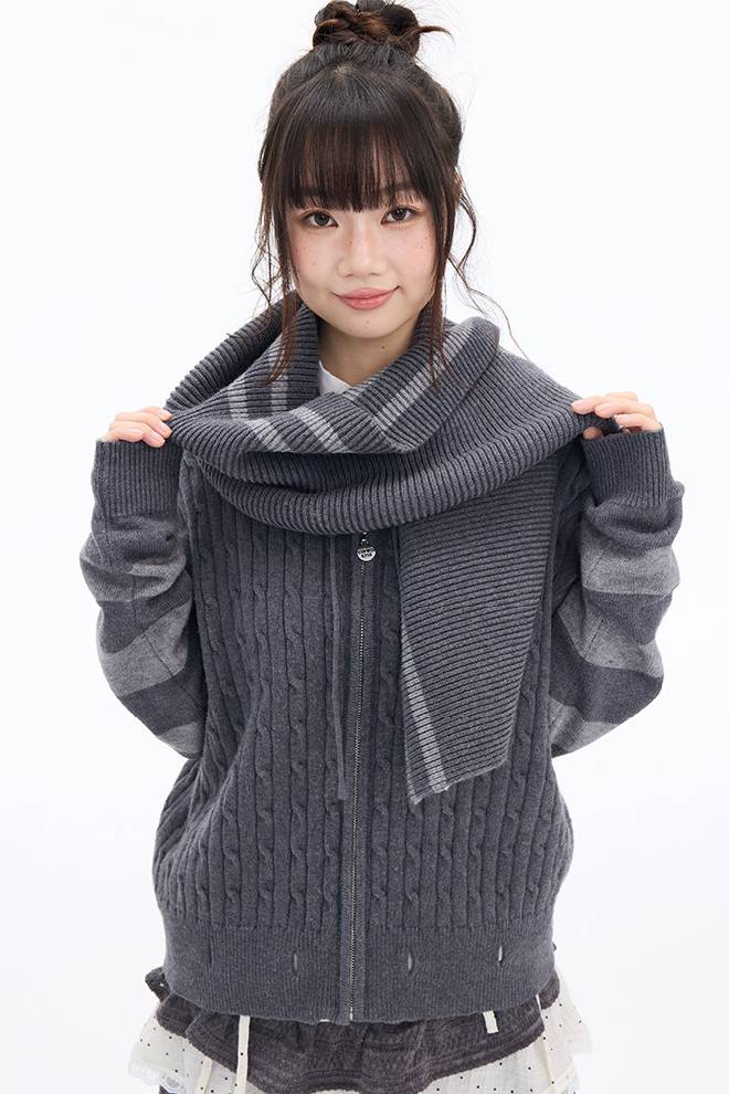 Layered Knit Zip Cardigan