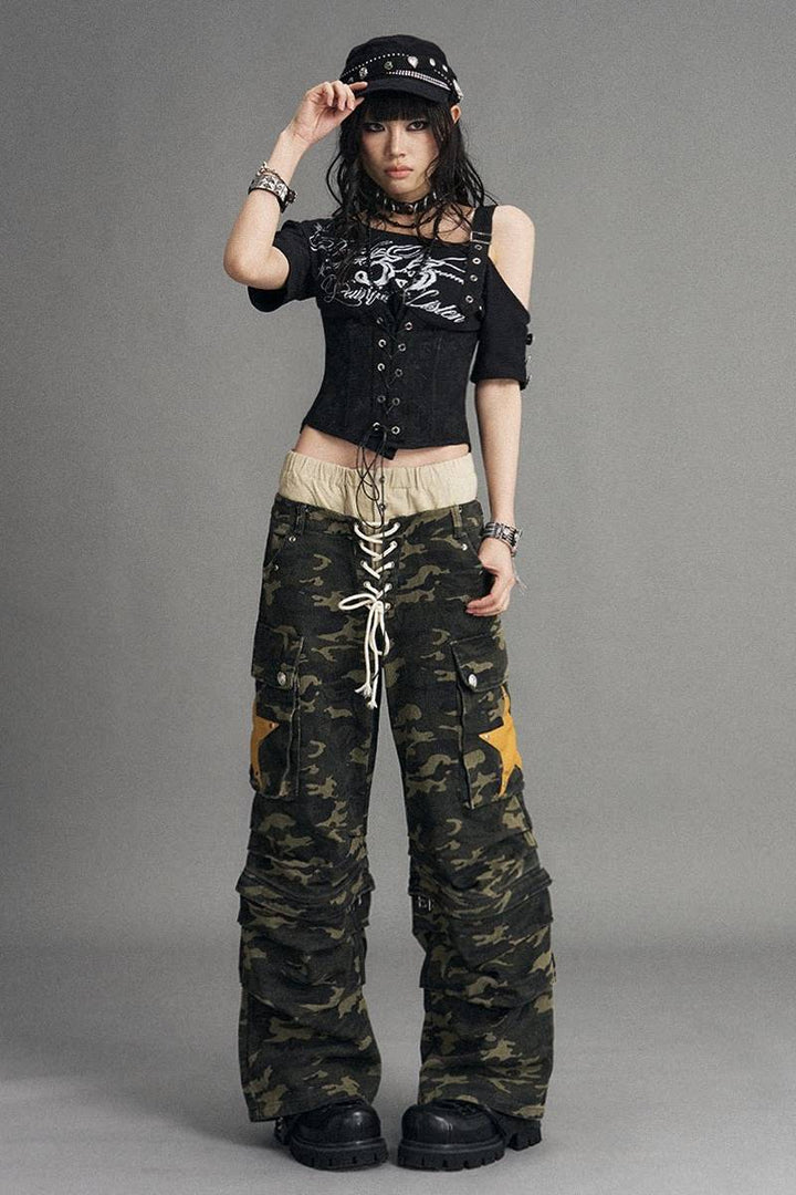 Asymmetric Graphic Corset Top