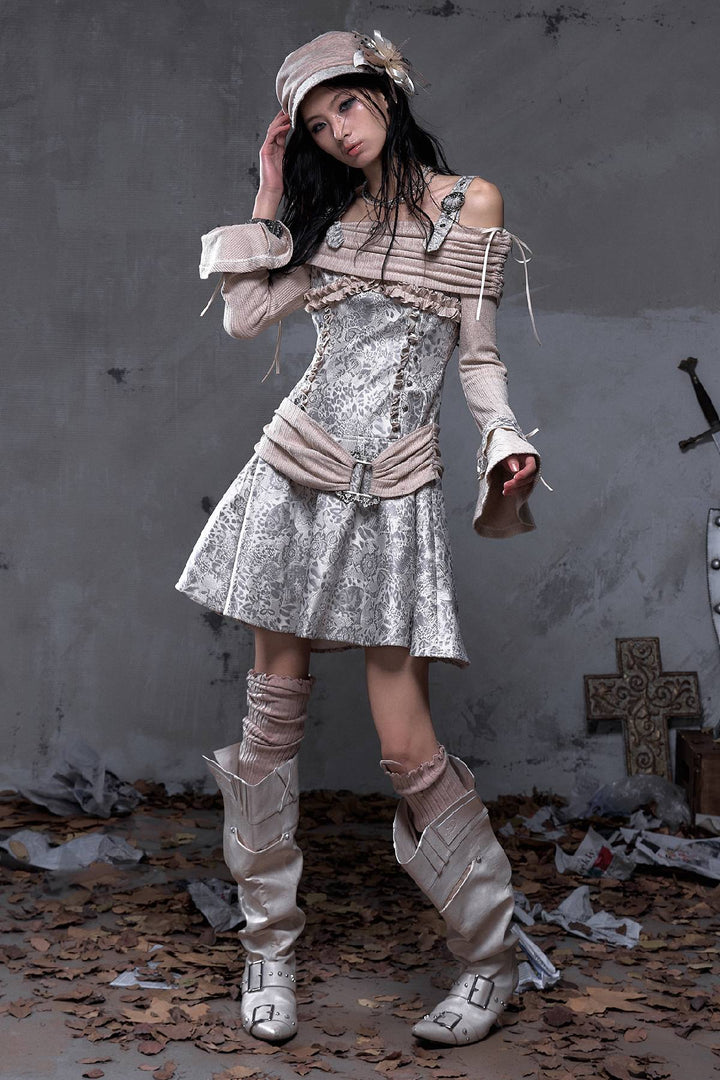 Ribbed Floral Mini Dress