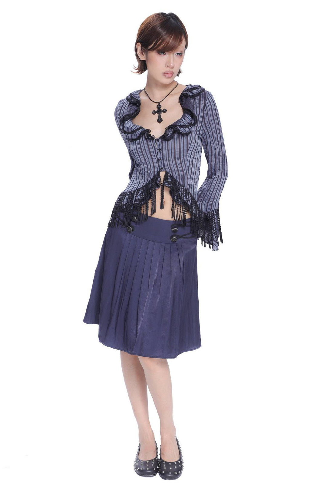 Button Detail Pleated Skirt
