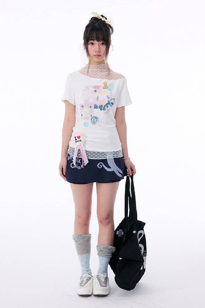 Sheer Mesh Graphic Top