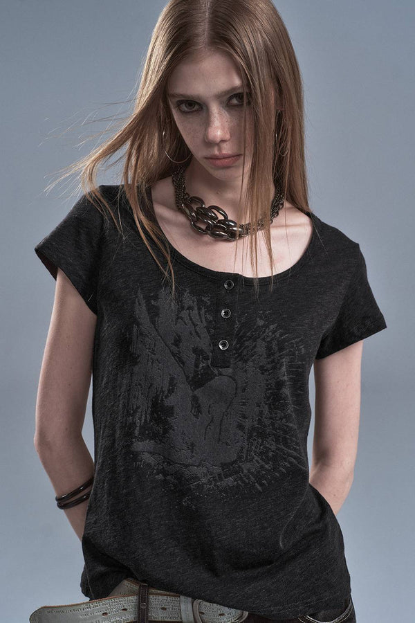 Faded Button Front Tee
