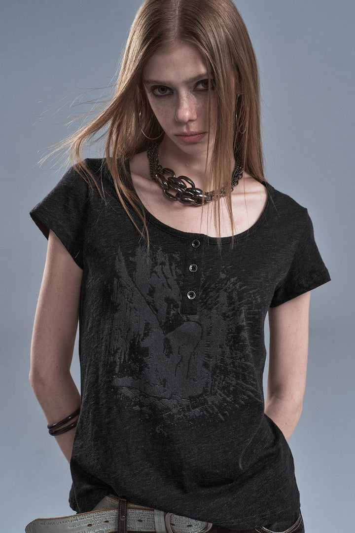 Faded Button Front Tee