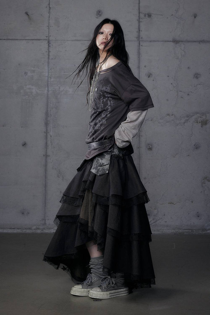 Asymmetrical Cargo Ruffle Skirt