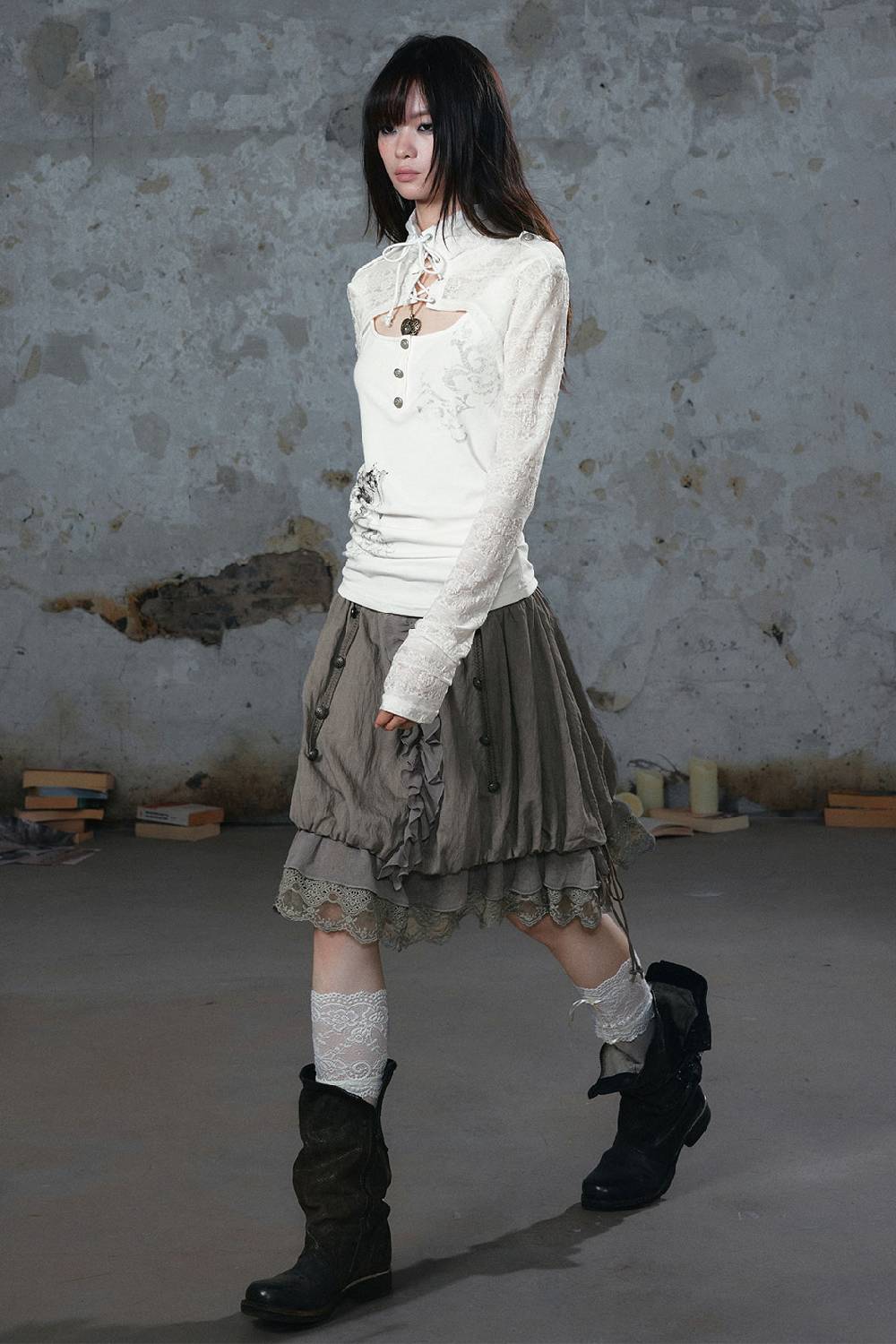 Lace Trim Bubble Skirt
