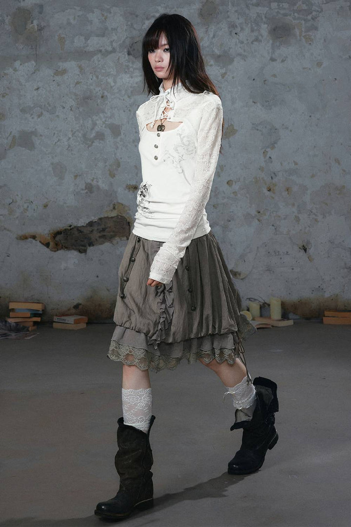 Lace Trim Bubble Skirt