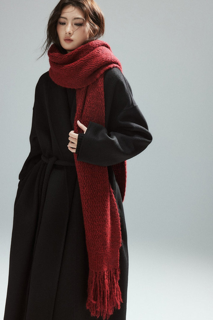 Red Fringe Knit Scarf