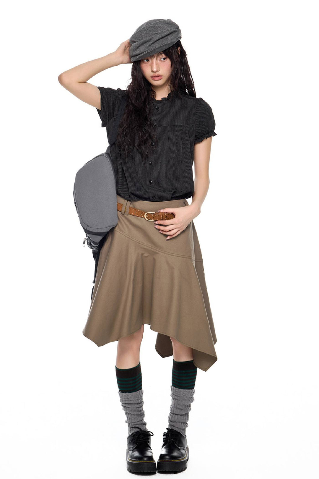 Asymmetric Flare Midi Skirt