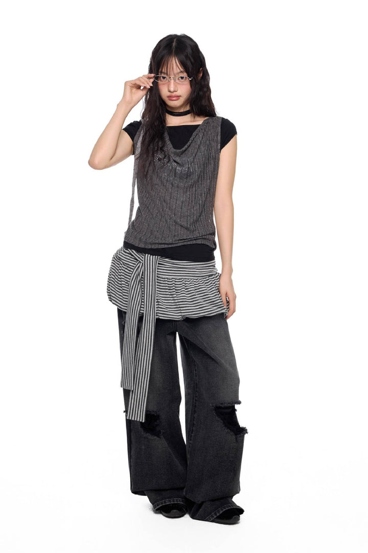 Striped Bubble Mini Skirt