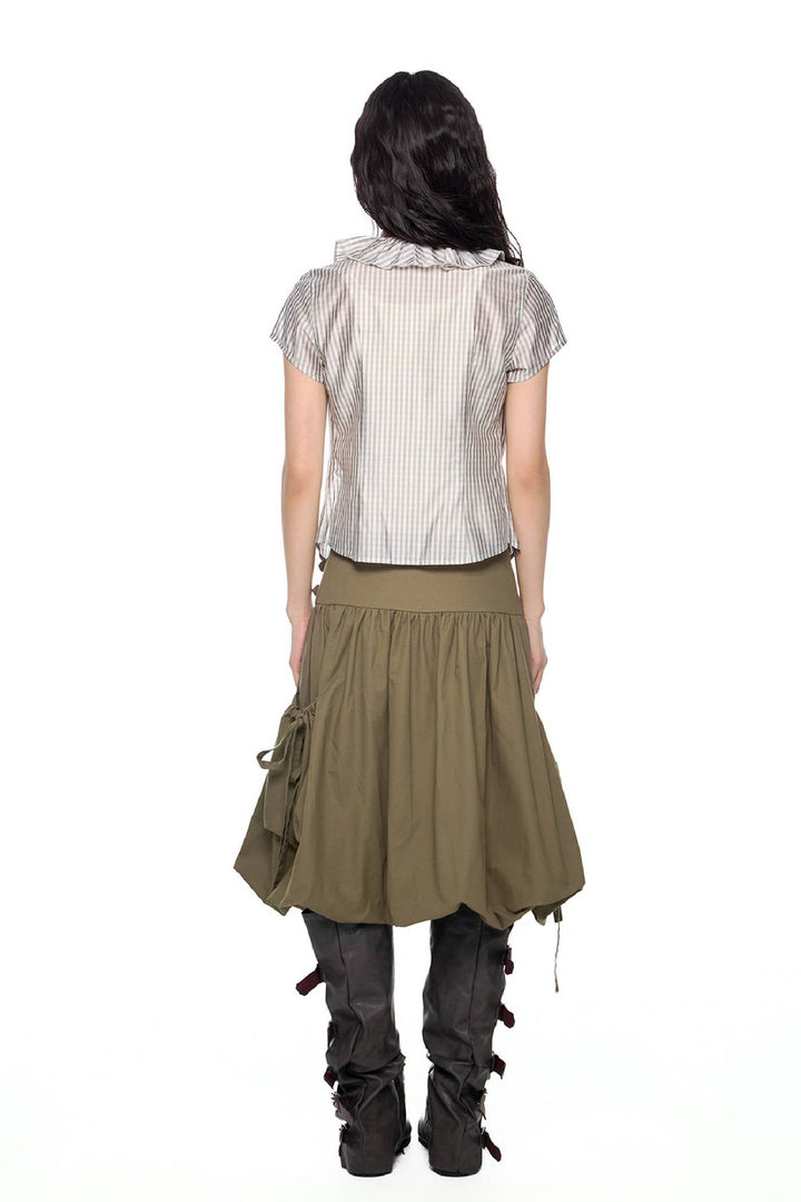 Fitted Ruffle Check Top