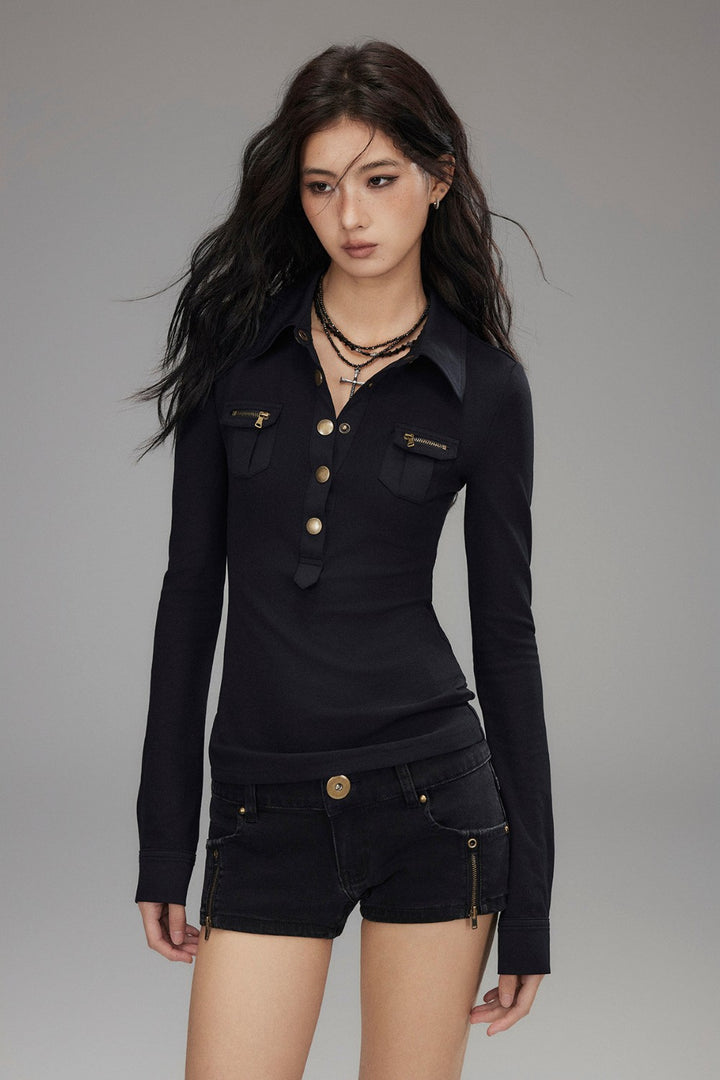 Nina Button Collar Top