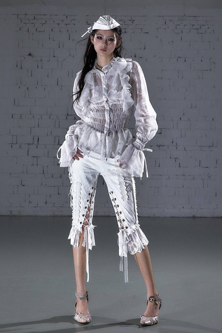 Sheer Ruffle Waist Top