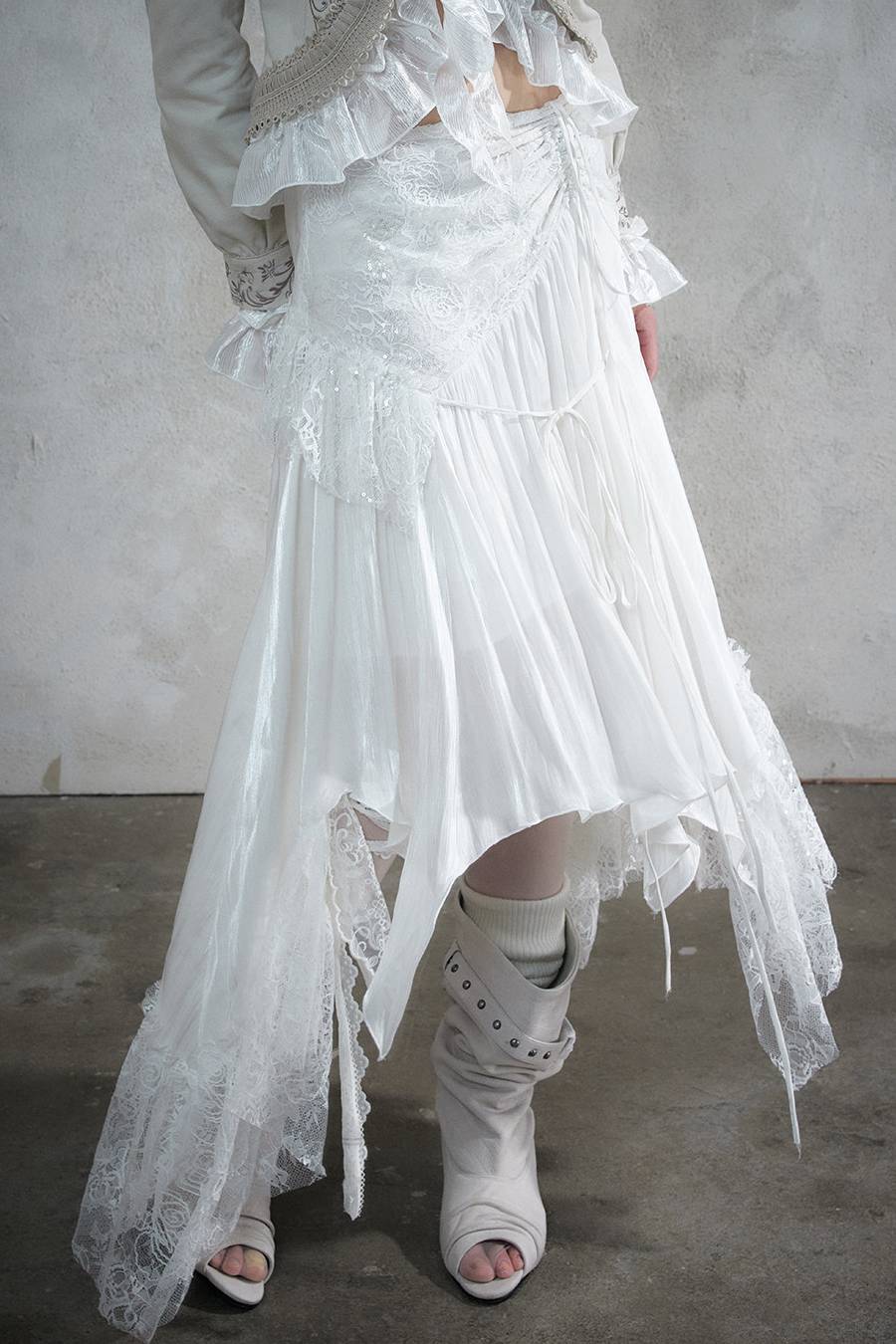 Asymmetric Lace Midi Skirt
