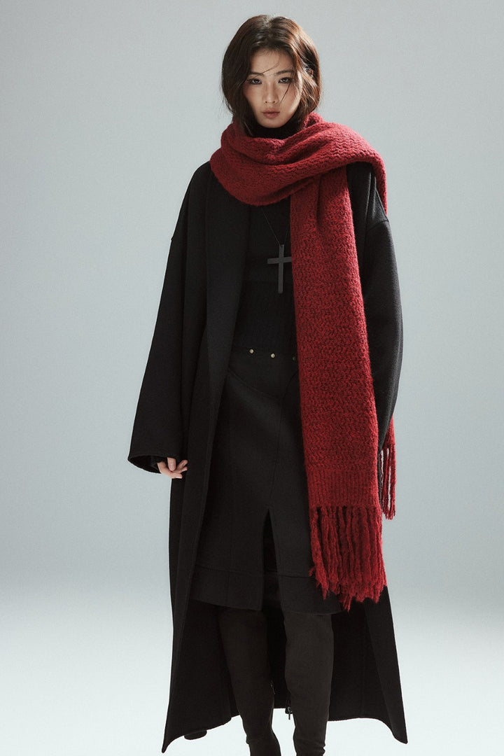 Red Fringe Knit Scarf