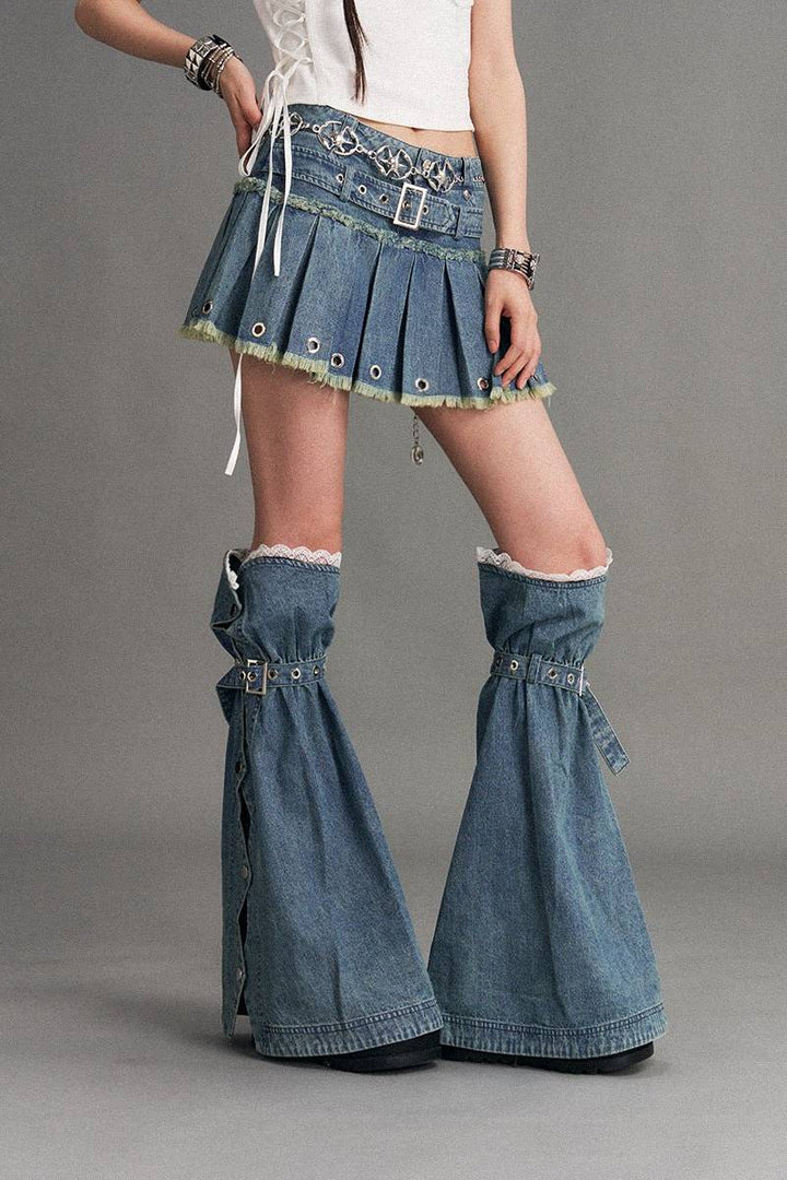 Pleated Denim Mini Skirt