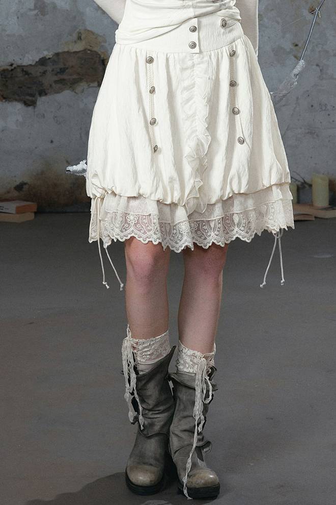 Lace Trim Bubble Skirt