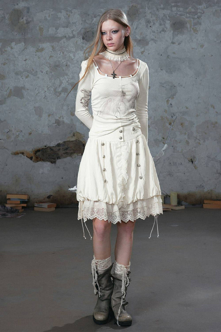 Lace Trim Bubble Skirt