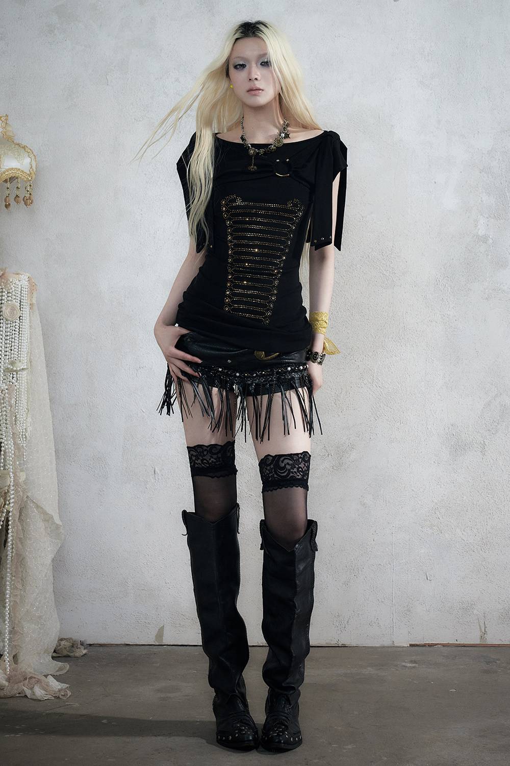 Embellished Shoulder Mini Dress