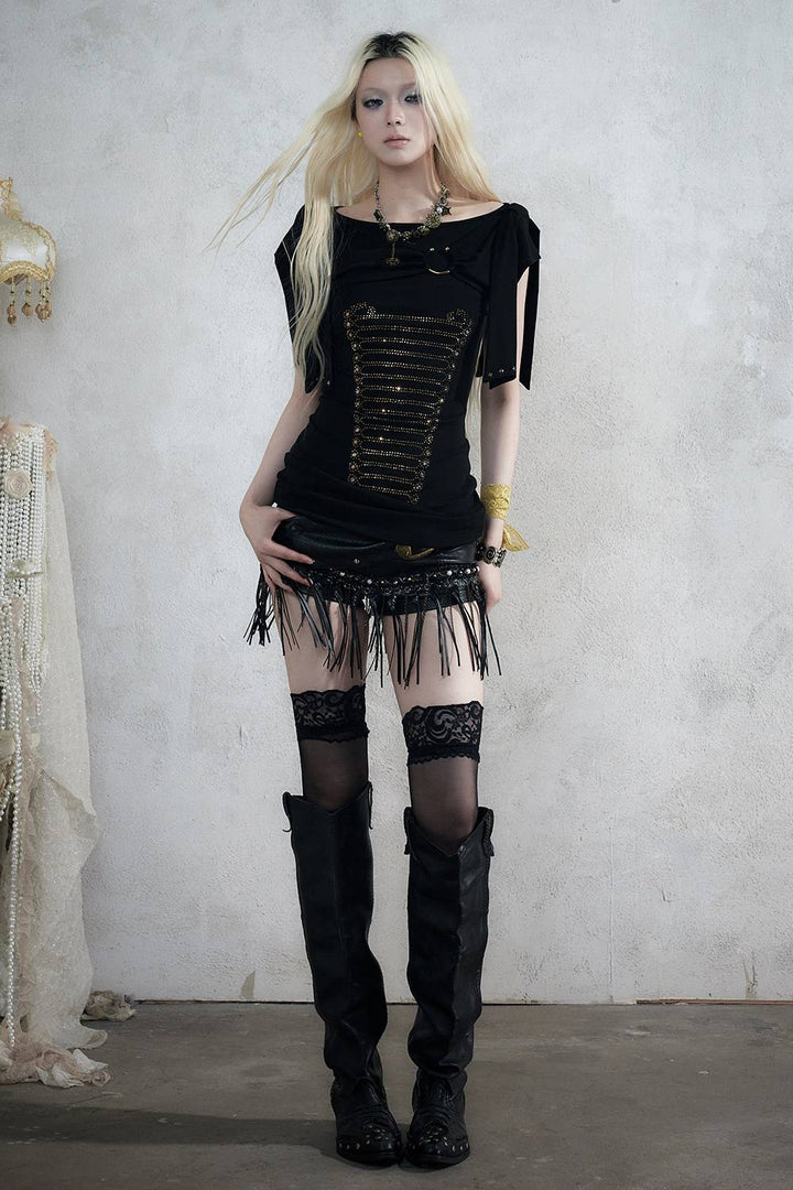 Embellished Shoulder Mini Dress