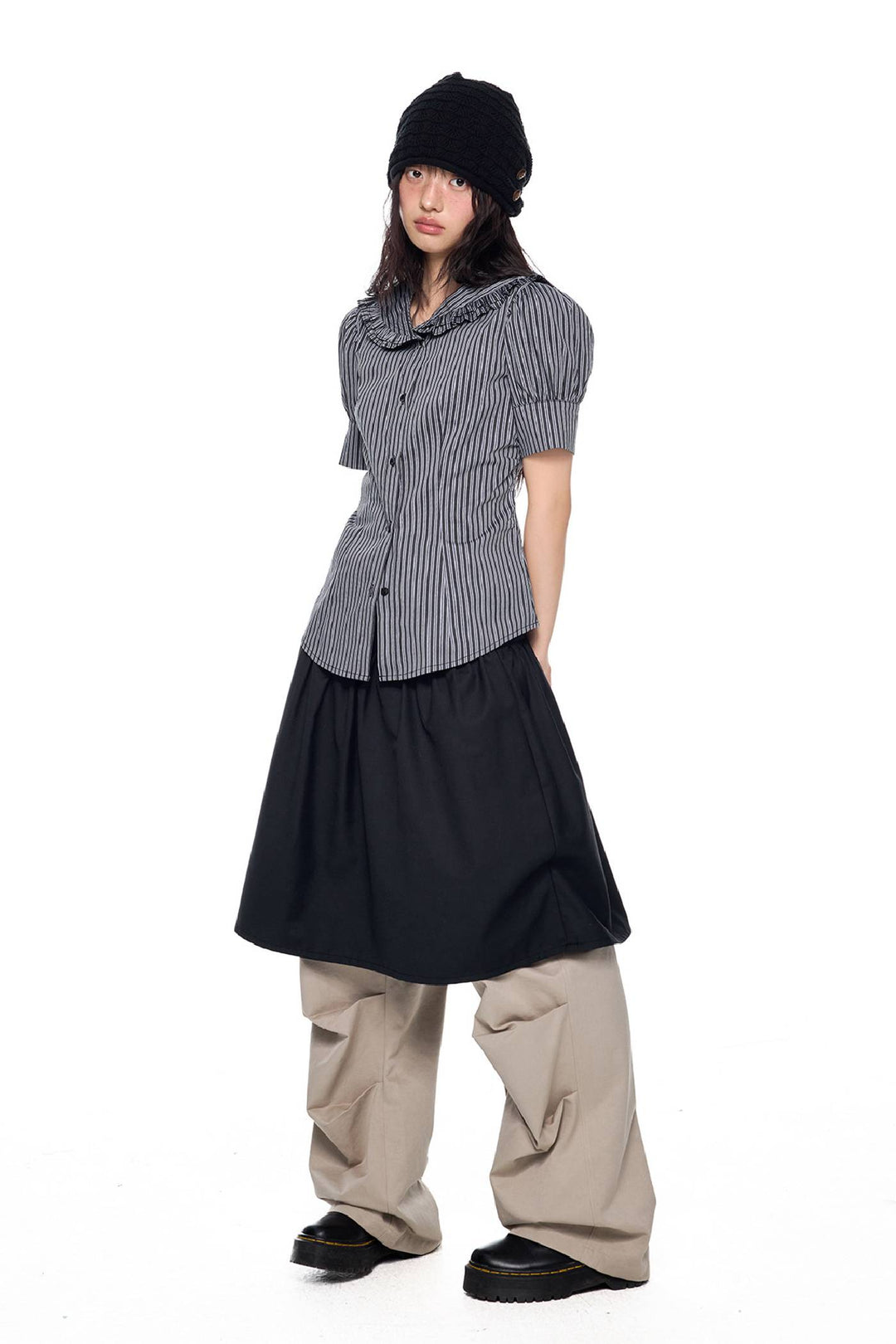 Striped Puff Collar Shirt