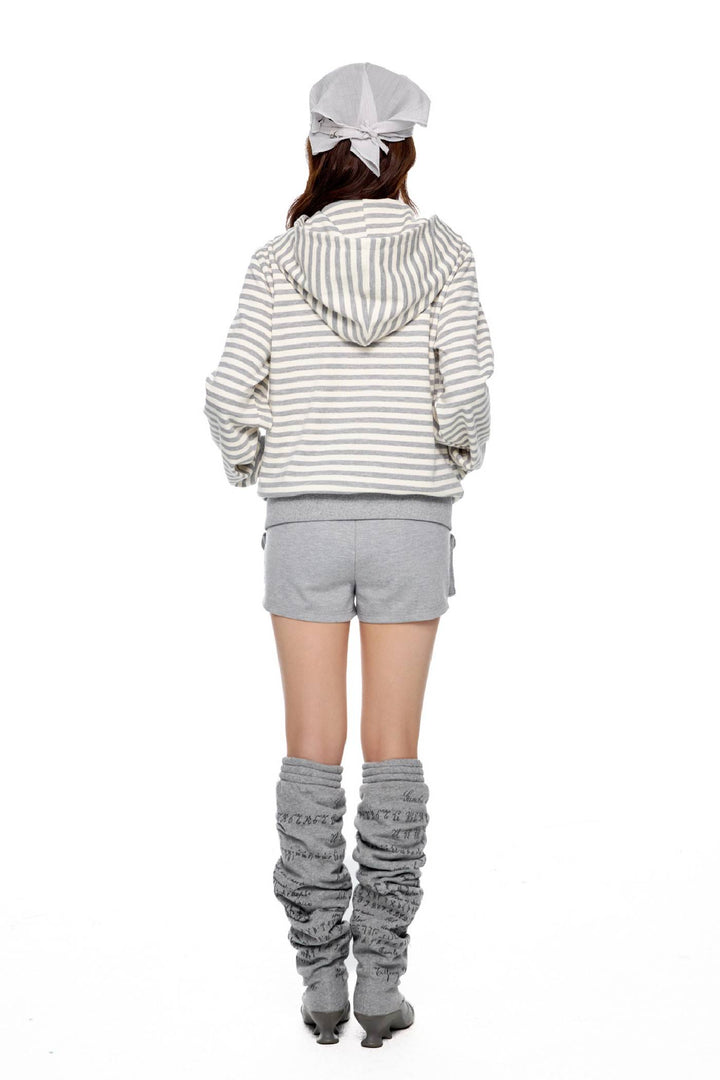 Striped Hooded Button Jacket