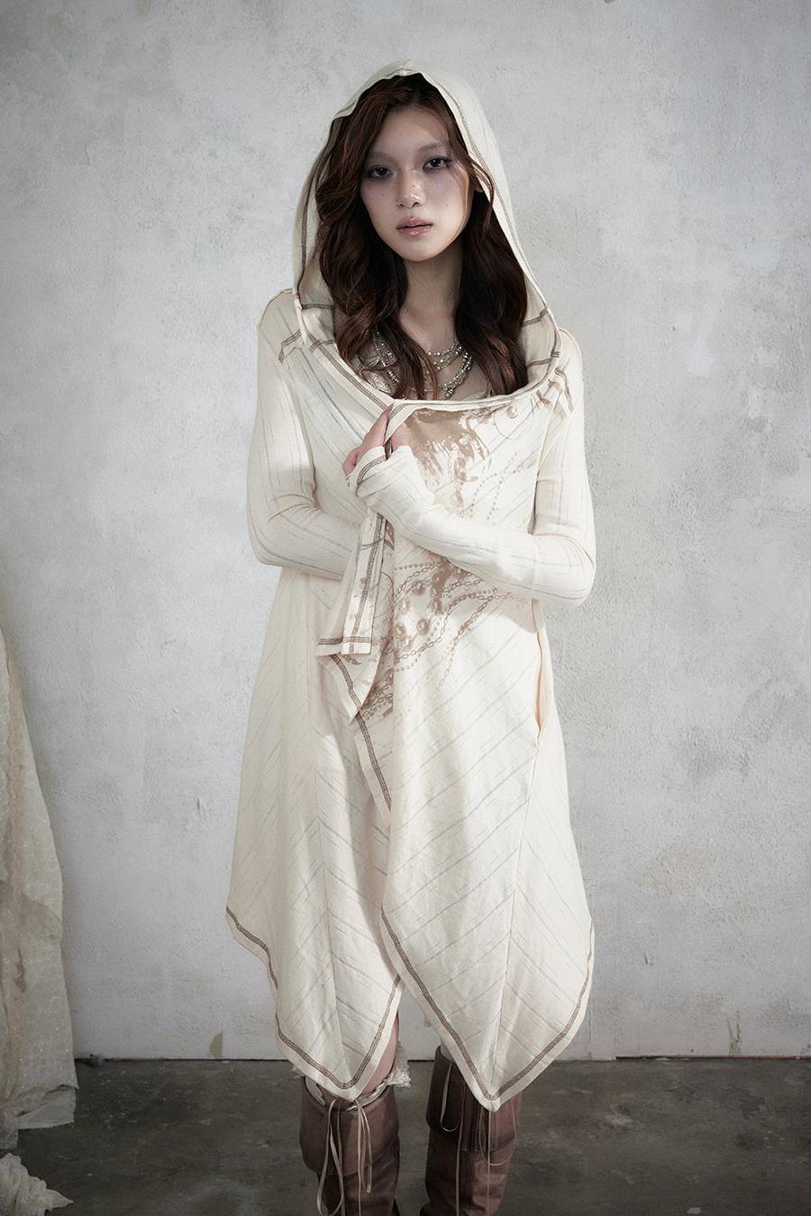 Asymmetric Hooded Long Cardigan
