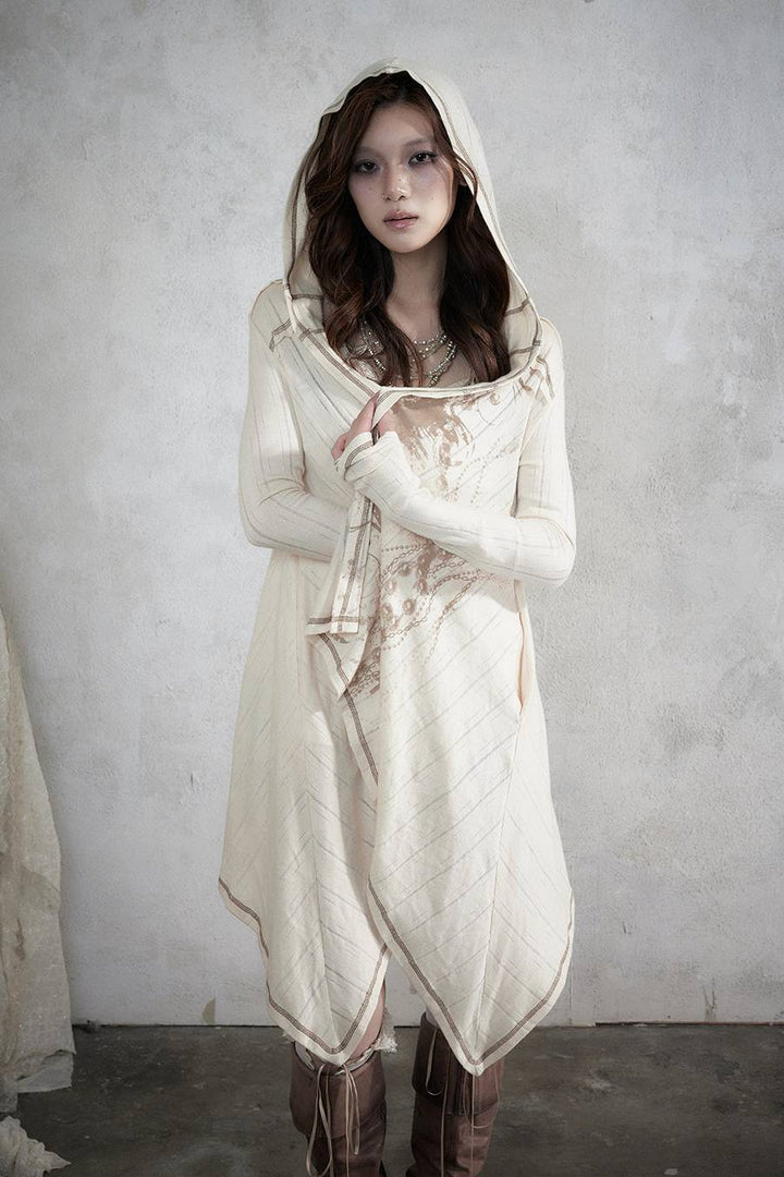 Asymmetric Hooded Long Cardigan