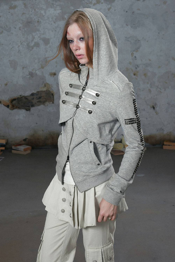 Studded Layered Zip Hoodie