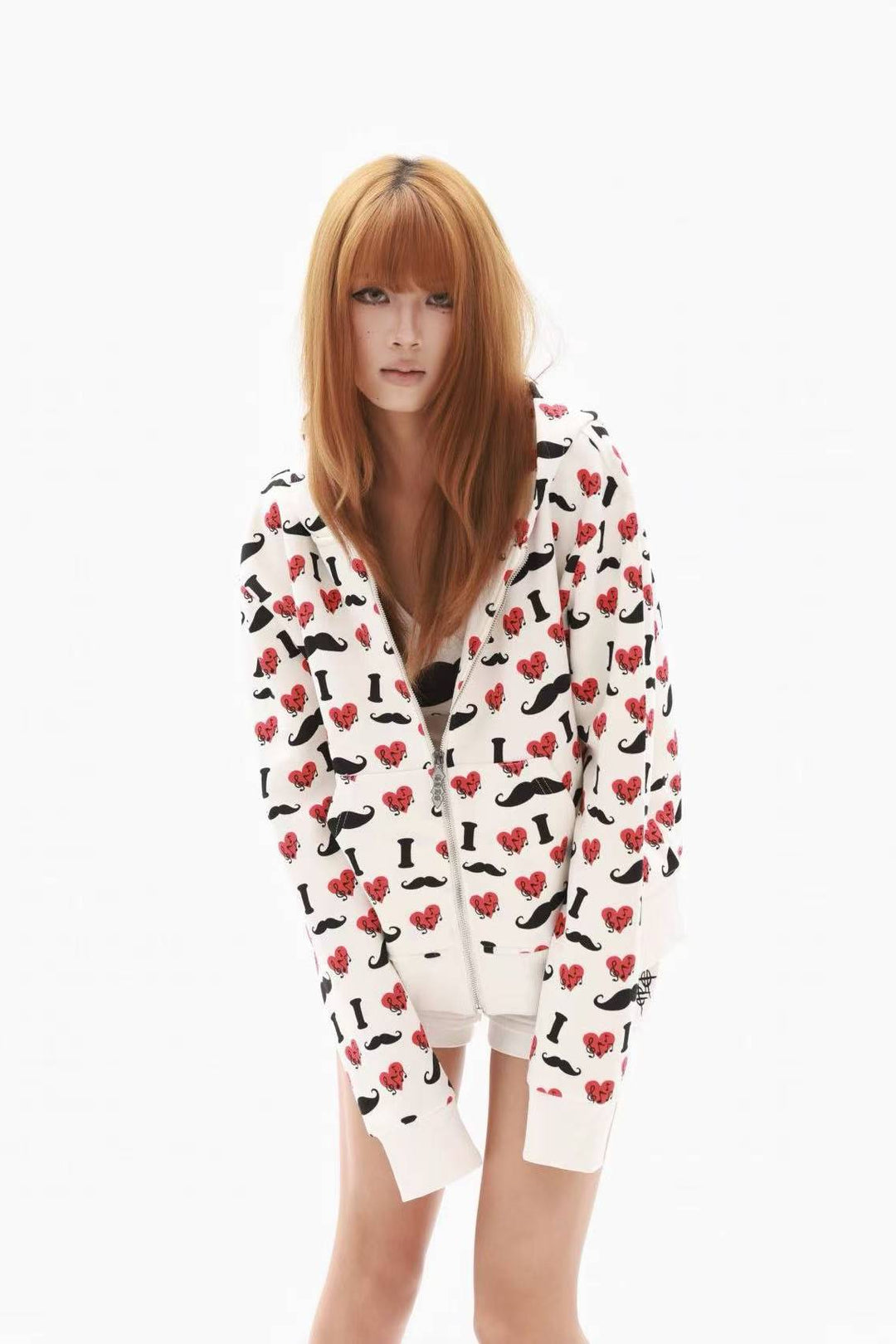 Heart Print Zip Hoodie