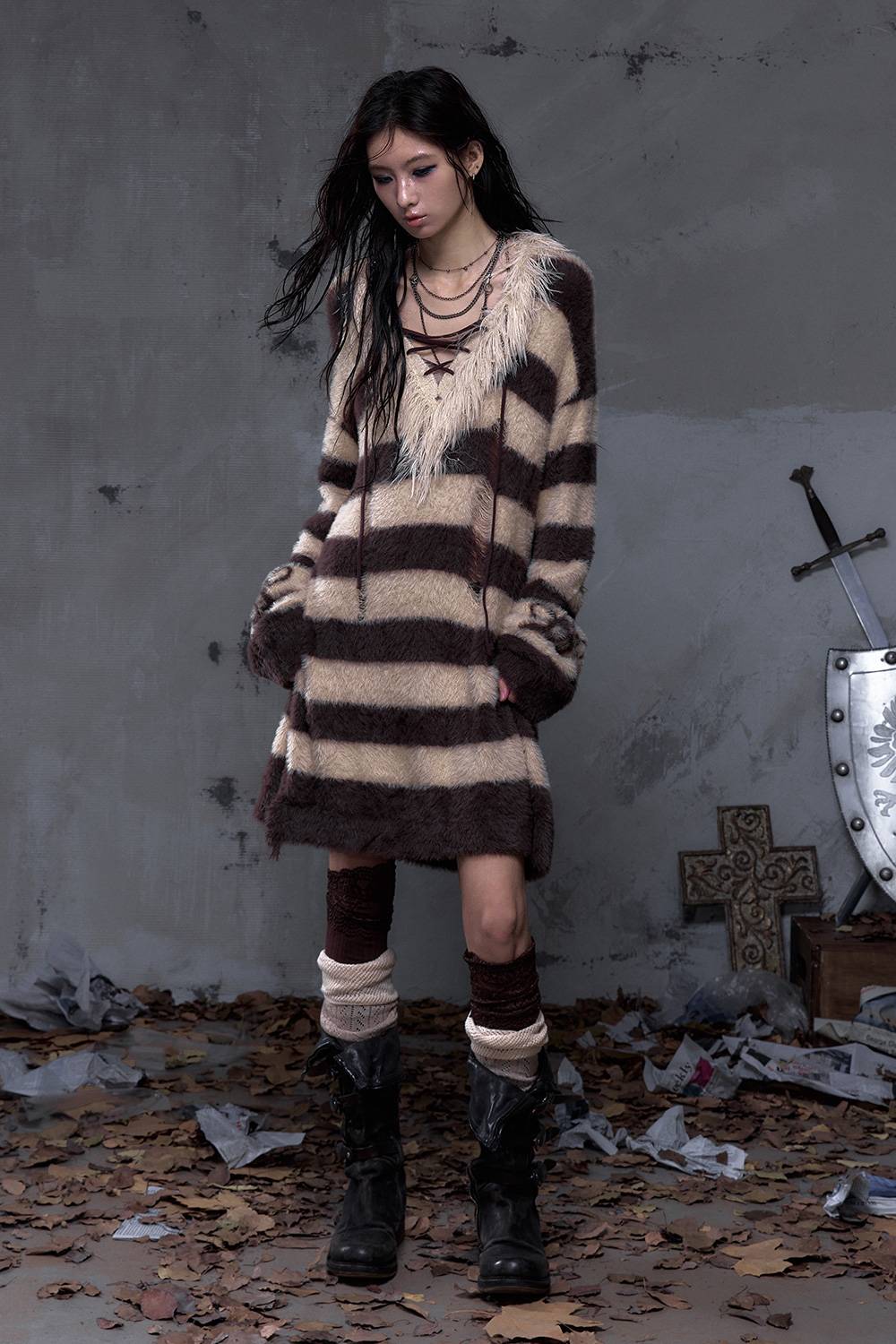 Striped Faux-Fur Knit