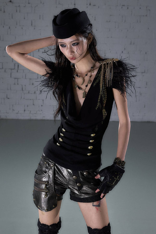 Feather Trim Corset Top
