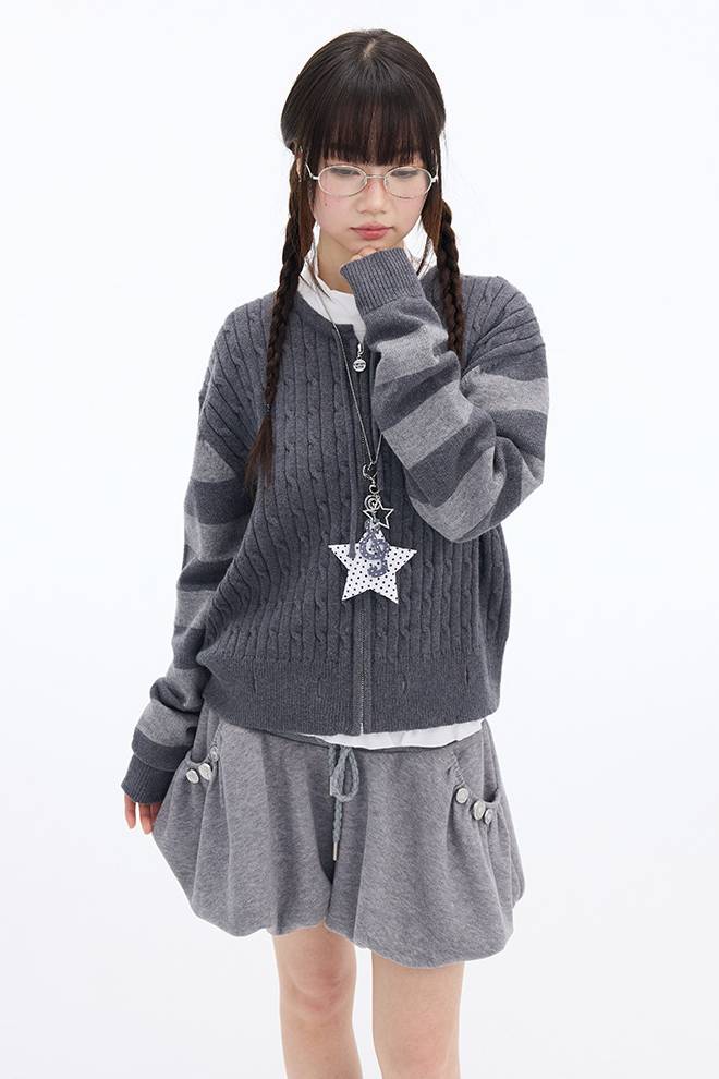 Layered Knit Zip Cardigan