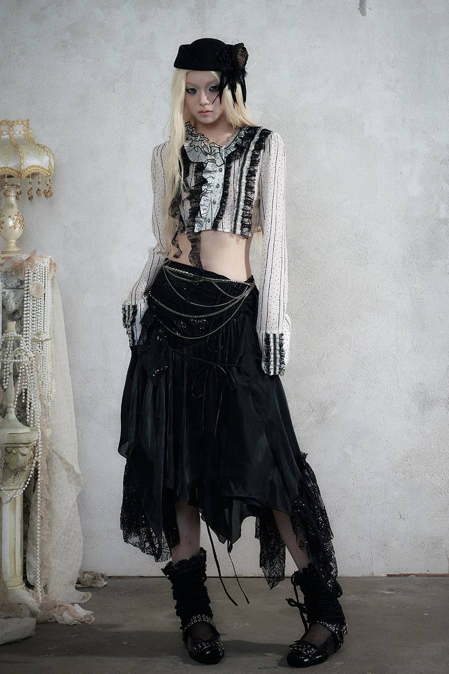 Asymmetric Lace Midi Skirt
