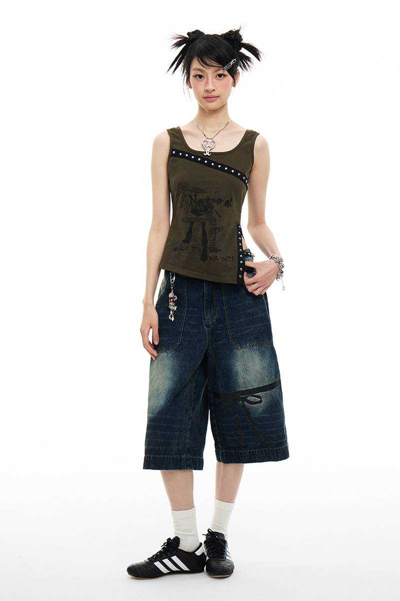 Studded Graphic Tank Top