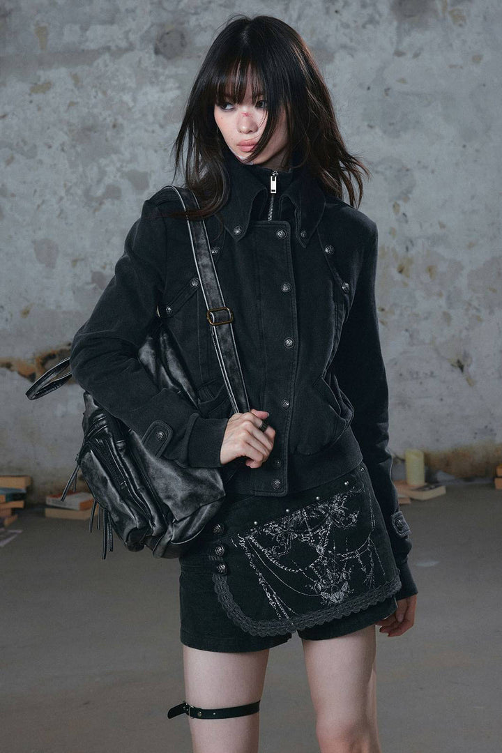 Button Detail Zip Jacket