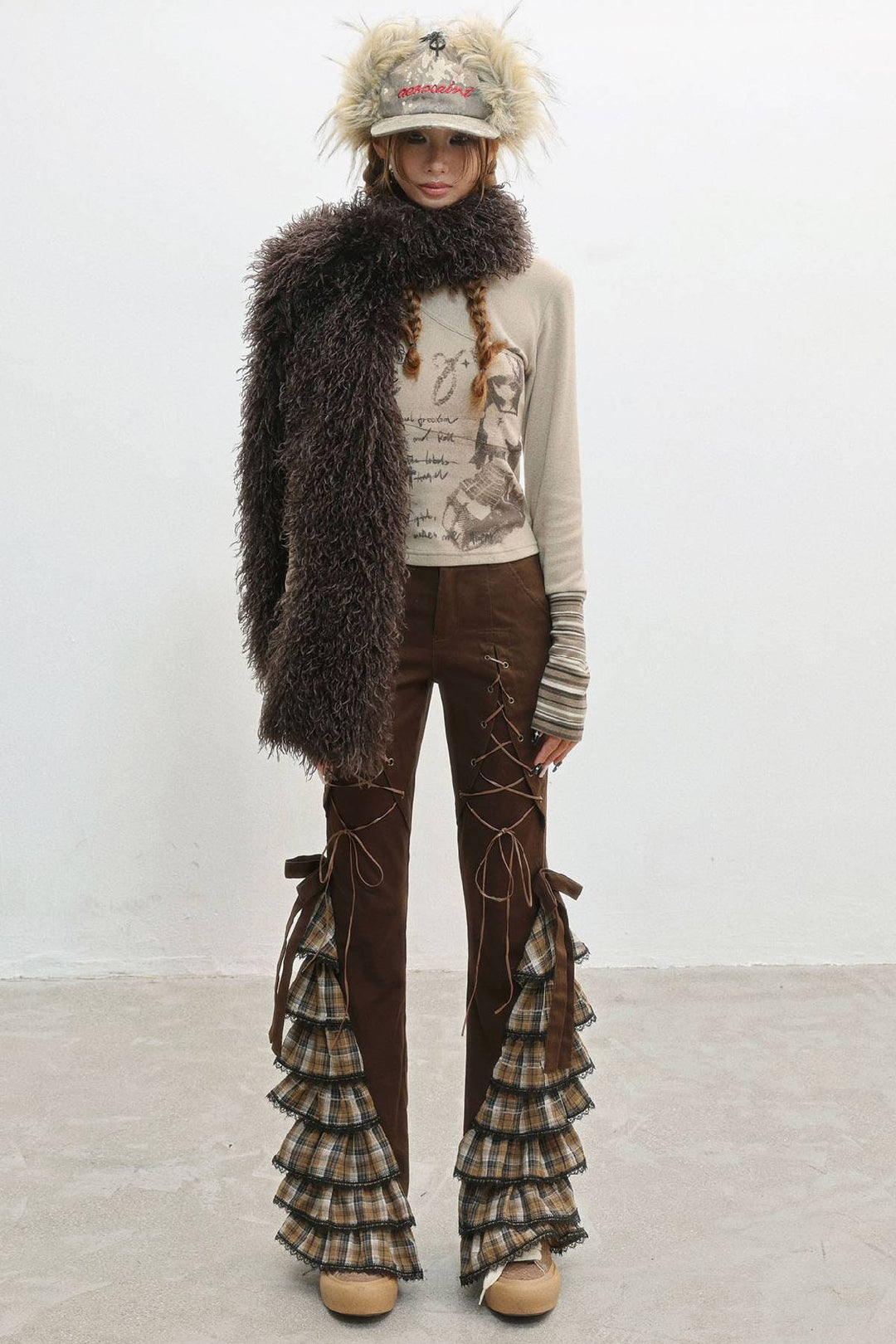Plaid Ruffle Lace Pants
