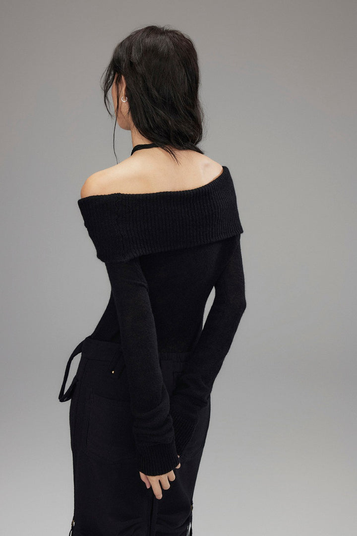 Off Shoulder Buckle Sweater