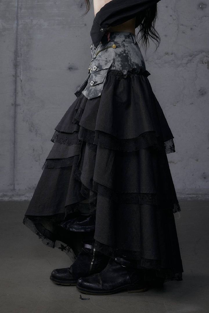 Asymmetrical Cargo Ruffle Skirt