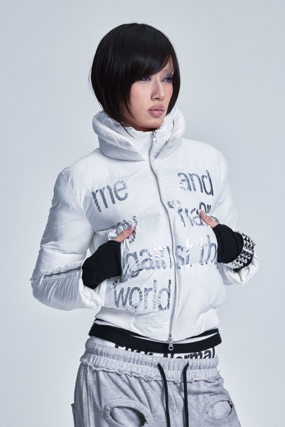 "Against" Graphic Puffer Jacket