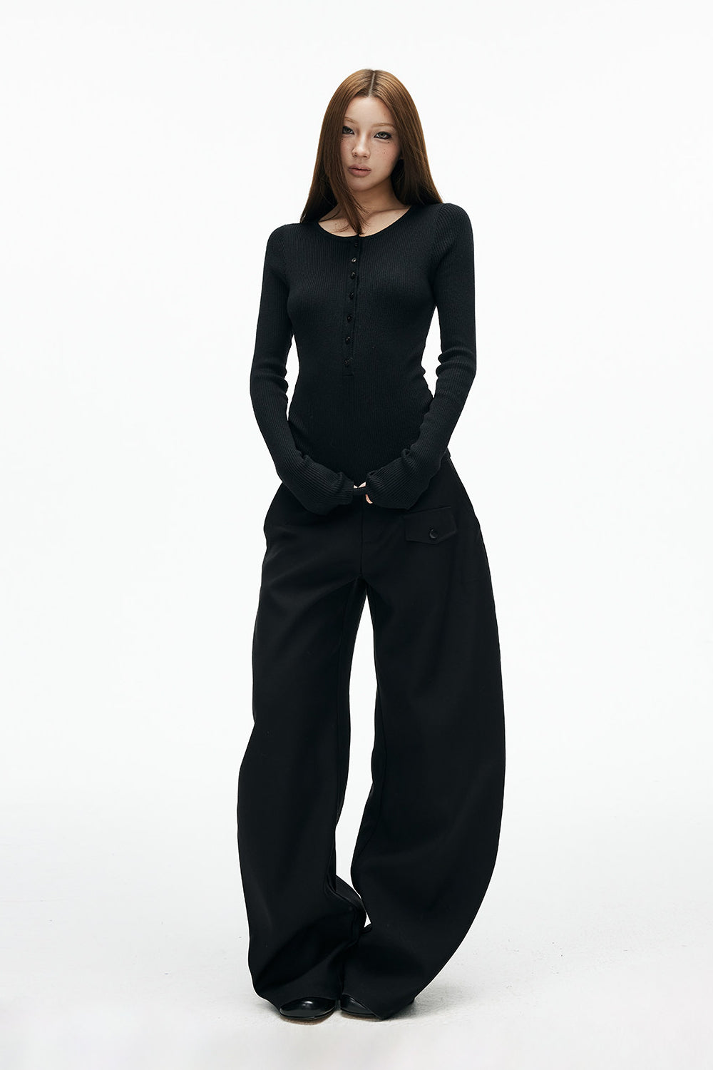 Ribbed Cape Henley Top