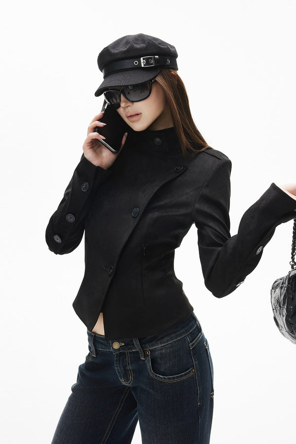 Slim Asymmetrical Suede Jacket
