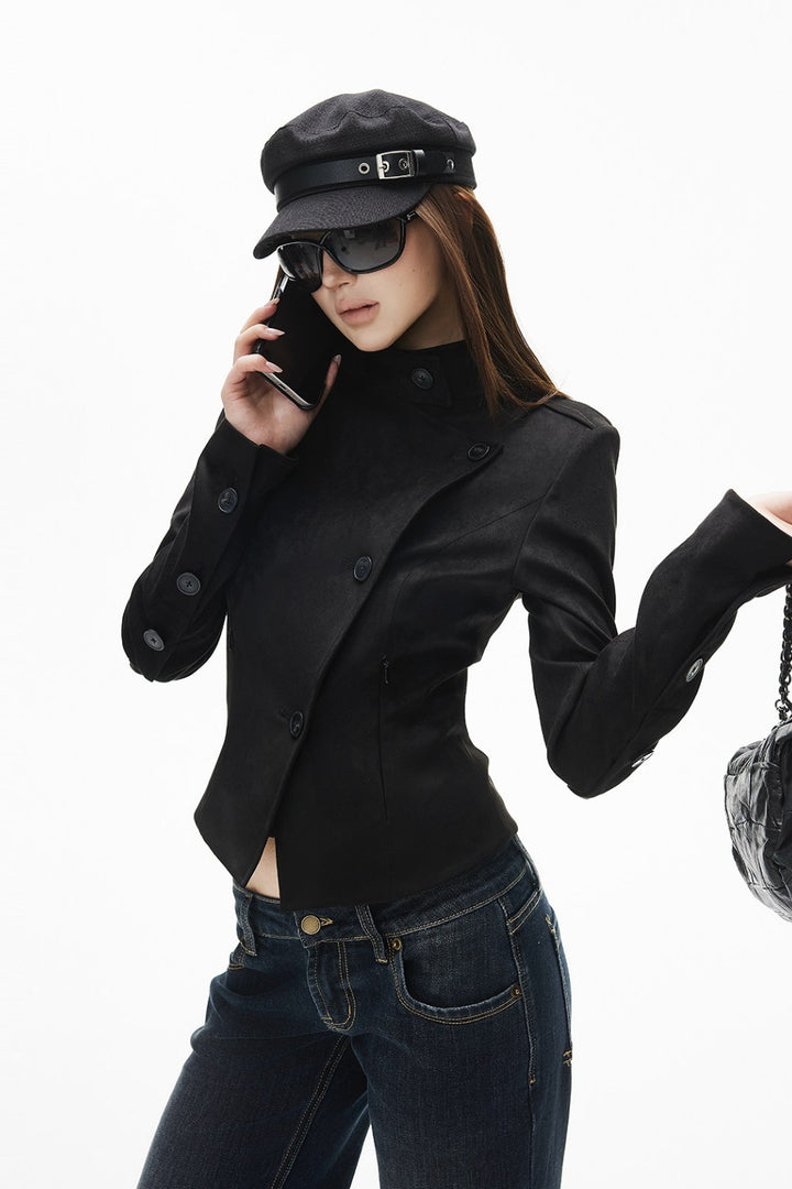 Slim Asymmetrical Suede Jacket