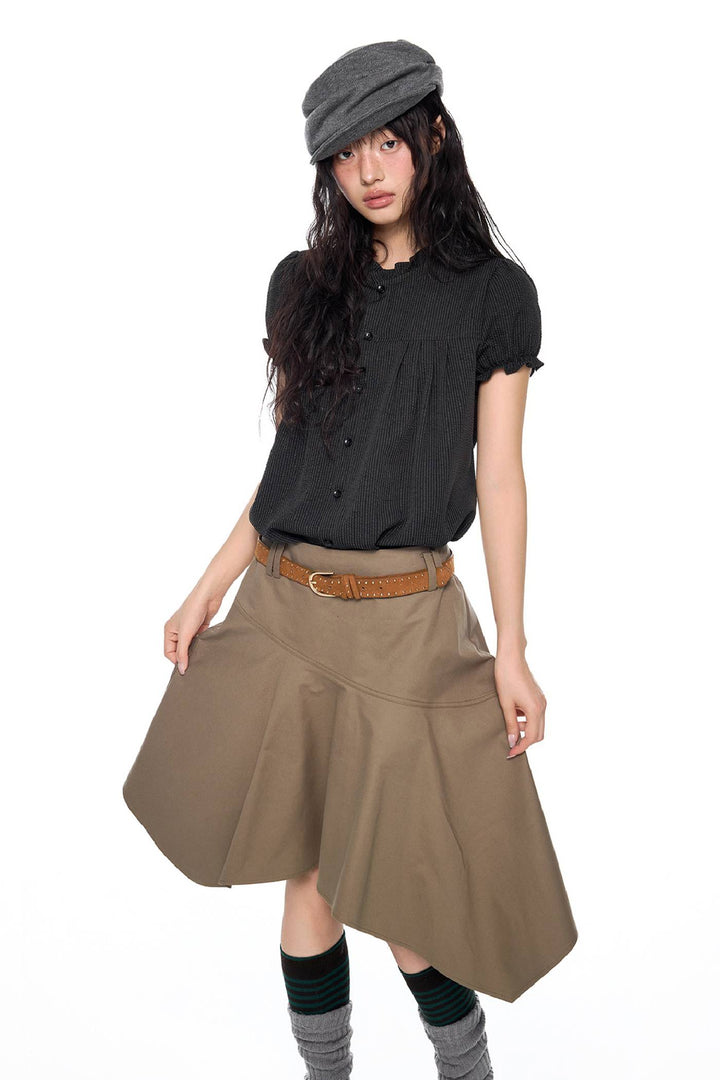 Textured Short Sleeve Blouse