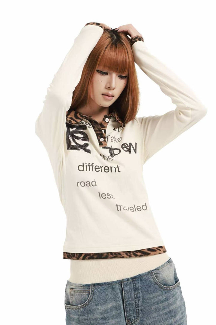 Leopard Collar Graphic Top