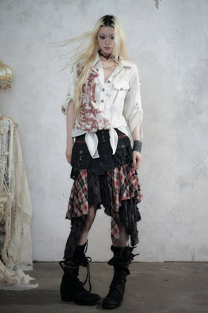 Plaid Utility Midi Skirt